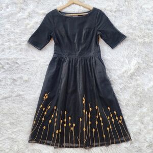 eShakti Black Tulle Embroidered Flare‎ Dress